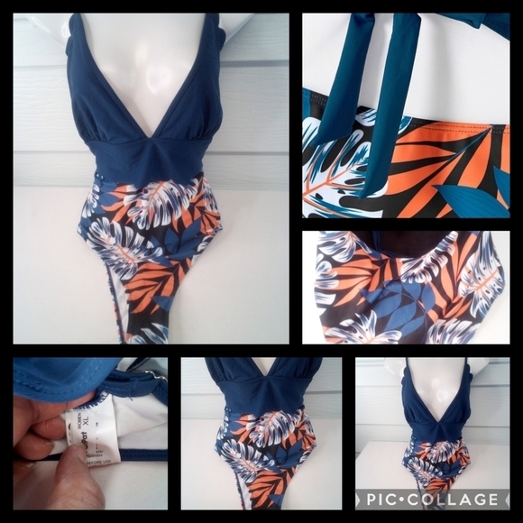 Blue and Flower swimsuit. - Picture 3 of 4